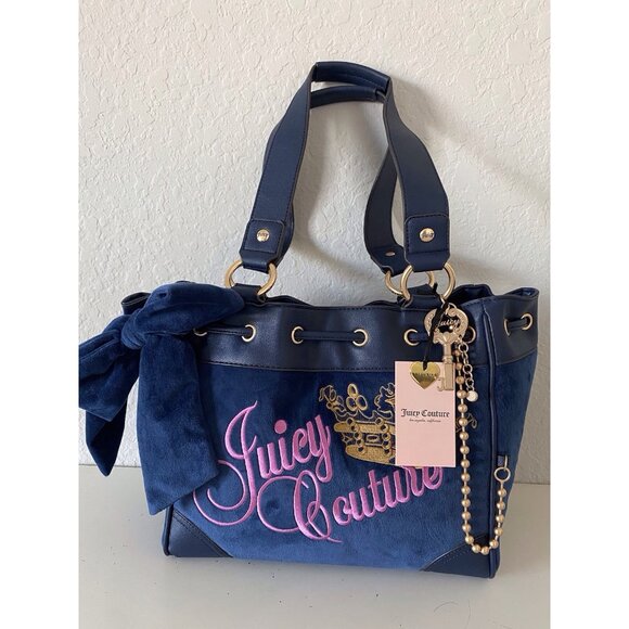 Juicy Couture The Key to Juicy Large Tote Handbag Regal Blue With Charm NEW - Picture 1 of 16